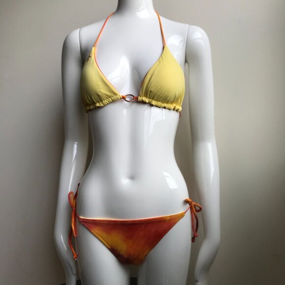 Billabong BLUE CRUSH era Vintage bikini tie dye reversible orange solid yellow - Picture 6 of 12